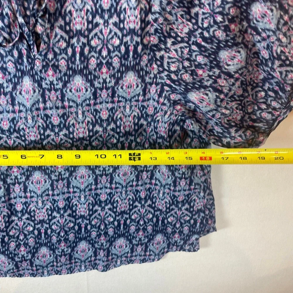 Banana Republic‎ Petite Blue Pink Ikat Print Lace Up Puff Sleeve Top - Size S